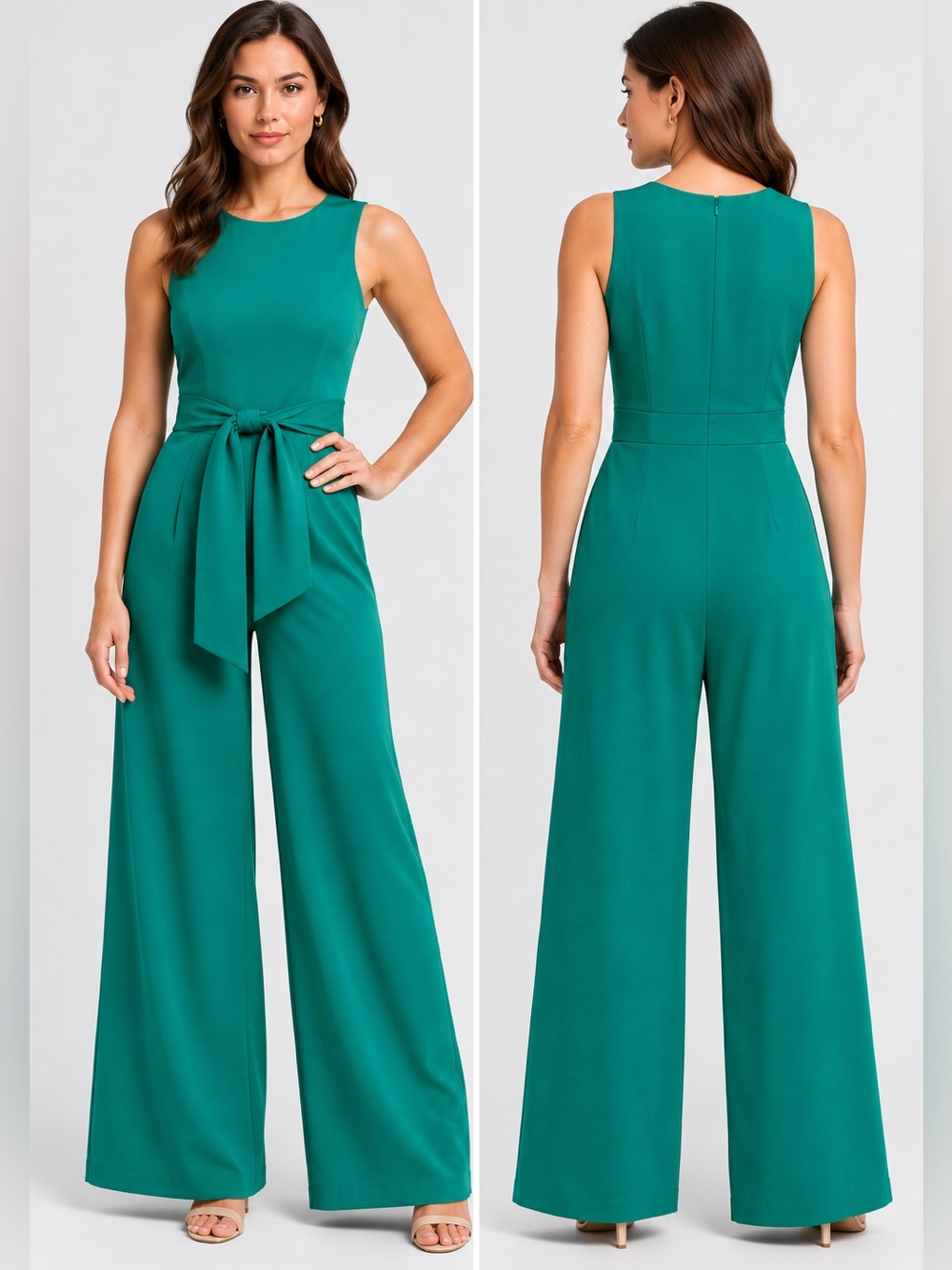 Antonio Melani Teal Wide Leg Tie Waist Jumpsuit Size 4